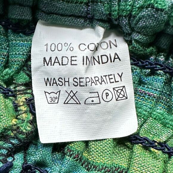 EUC Boho Cotton Harem Pants Cropped Rainbow Stripe Smocked Waist Front Pockets - Picture 8 of 12